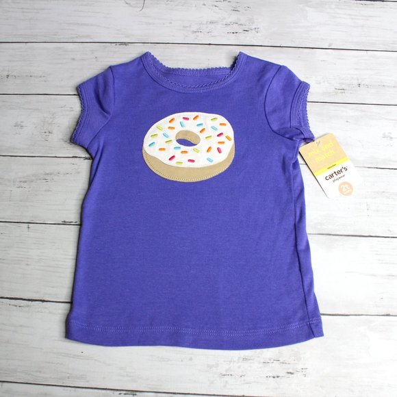 Carter's Baby Girl Top Size 2T Purple Donut Short Sleeves - Picture 2 of 5